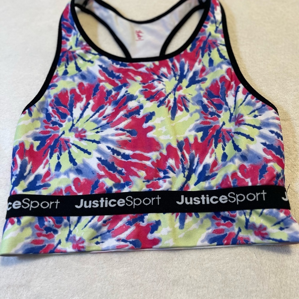 Justice Sport Tie Dye Sports Bra Girls Size 38 Racerback Active